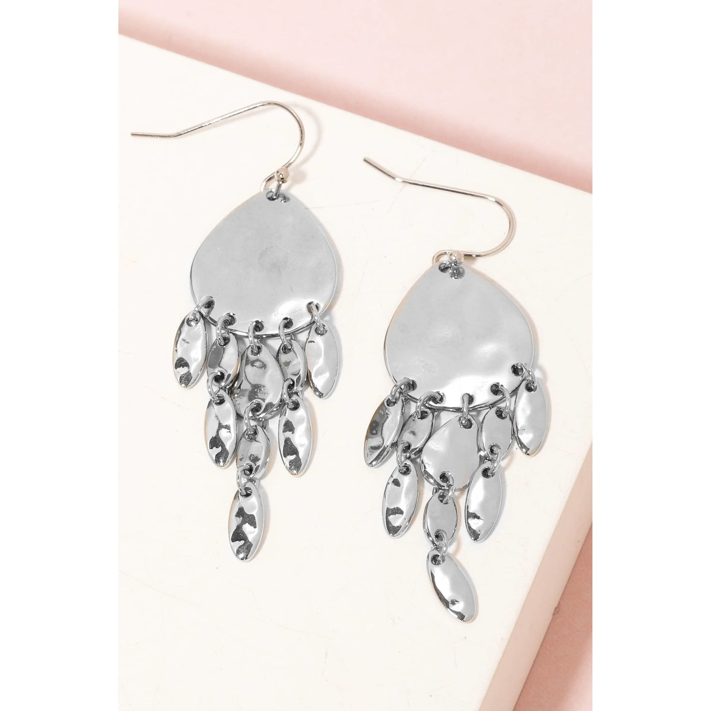 Metallic Oval Chain Fringe Hook Drop Earrings - Silver - 190 Jewelry