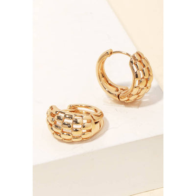 Mini Checkered Huggie Earrings - Gold 190 Jewelry
