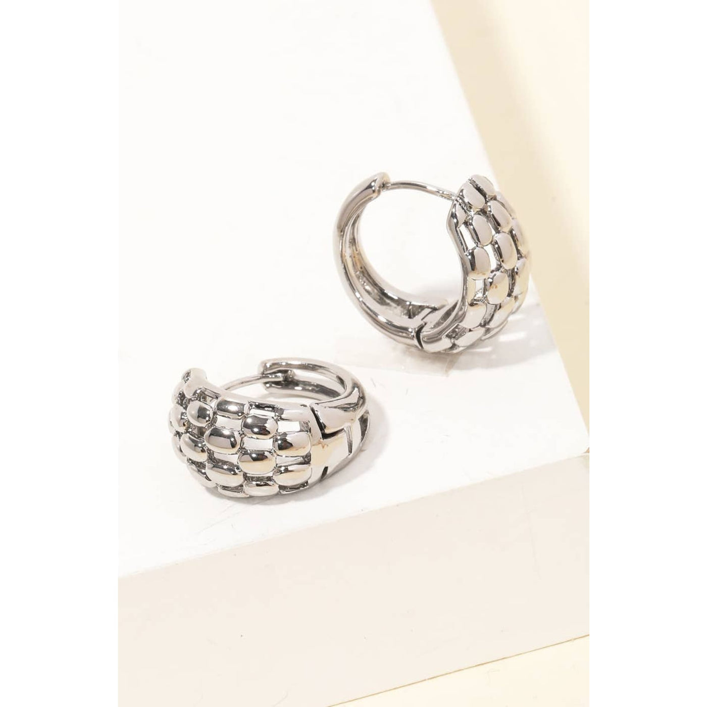 Mini Checkered Huggie Earrings - Silver 190 Jewelry