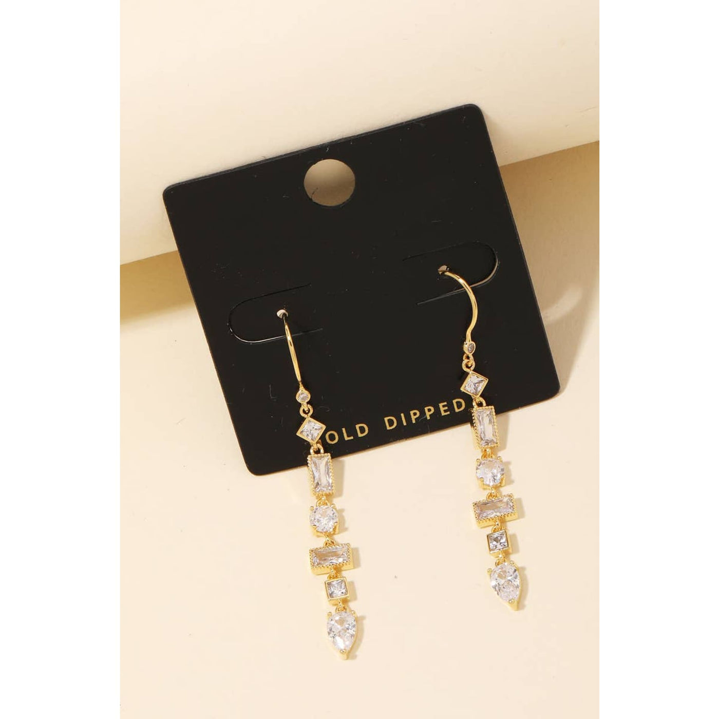 Mixed Rhinestone Shape Chain Drop Earrings - Gold - 190 Jewelry