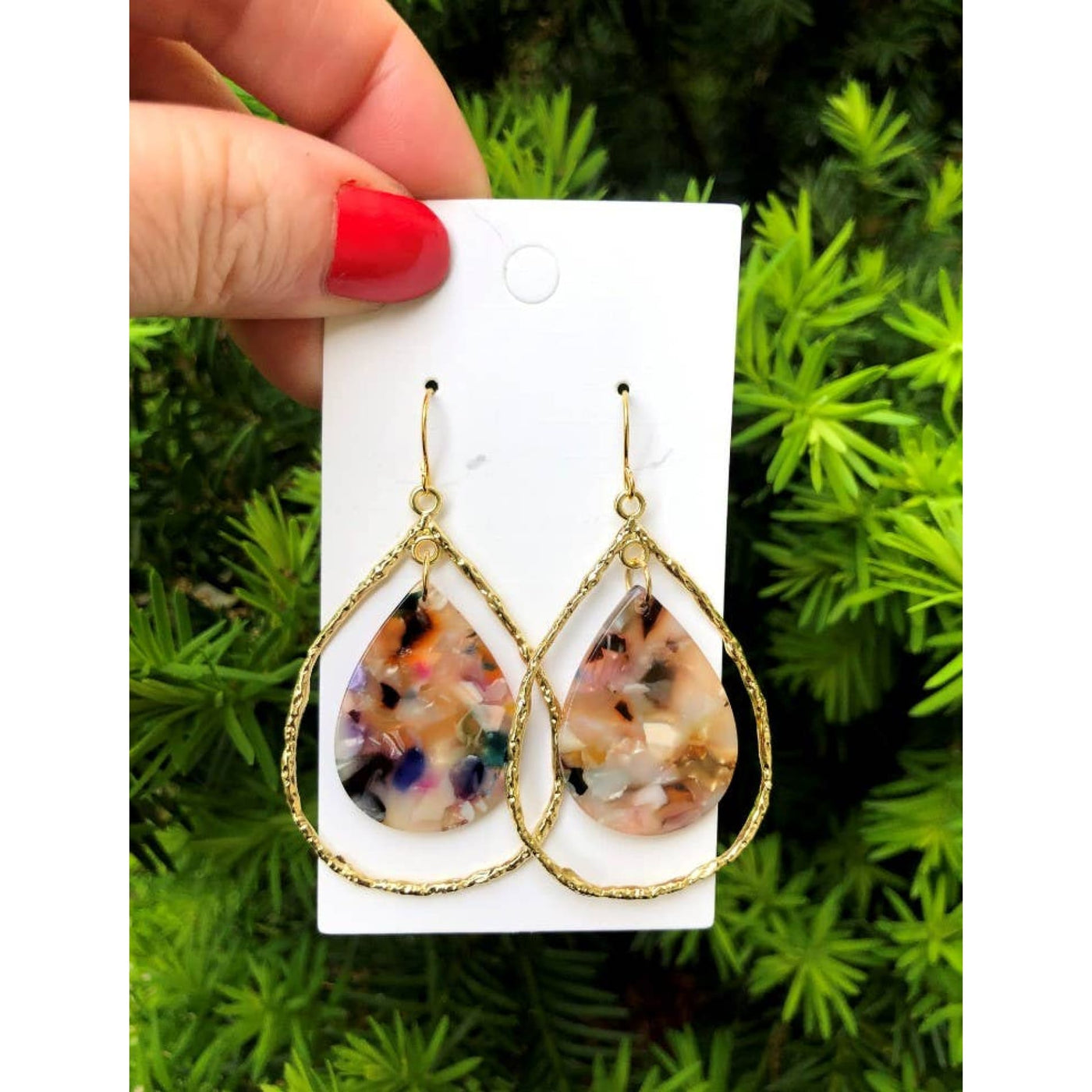 Multi-Color Teardrop Chandelier Earrings - Gold - 190 Jewelry