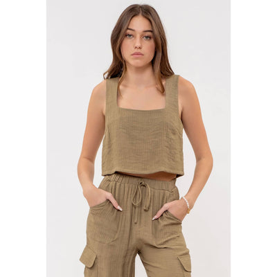 Olive You Crop Top - S / Olive - 100 Short/Sleeveless Tops