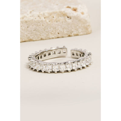 Oval Stud Pave Metallic Band Ring - Silver - 190 Jewelry