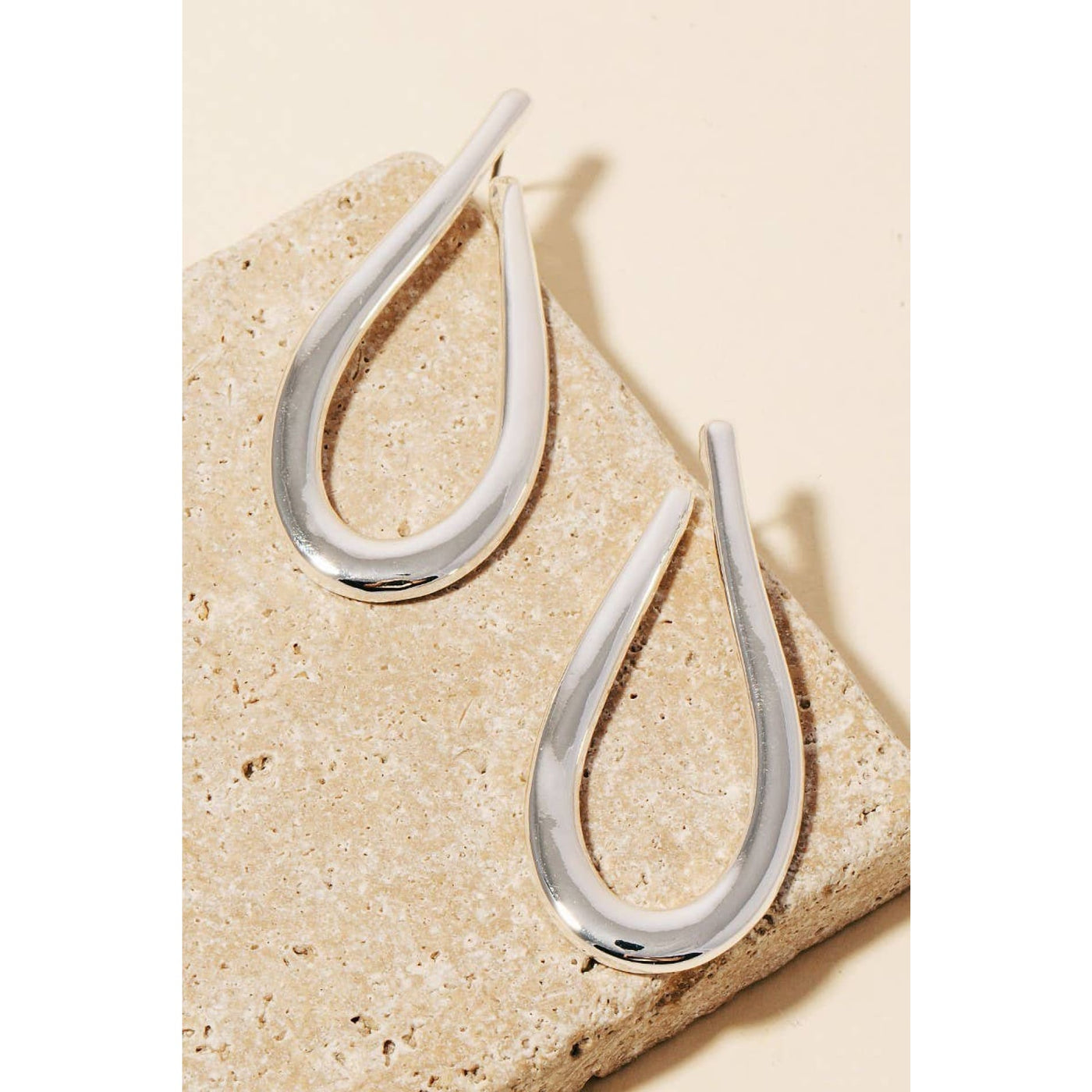 Oval Stud Post Drop Earrings - Silver - 190 Jewelry