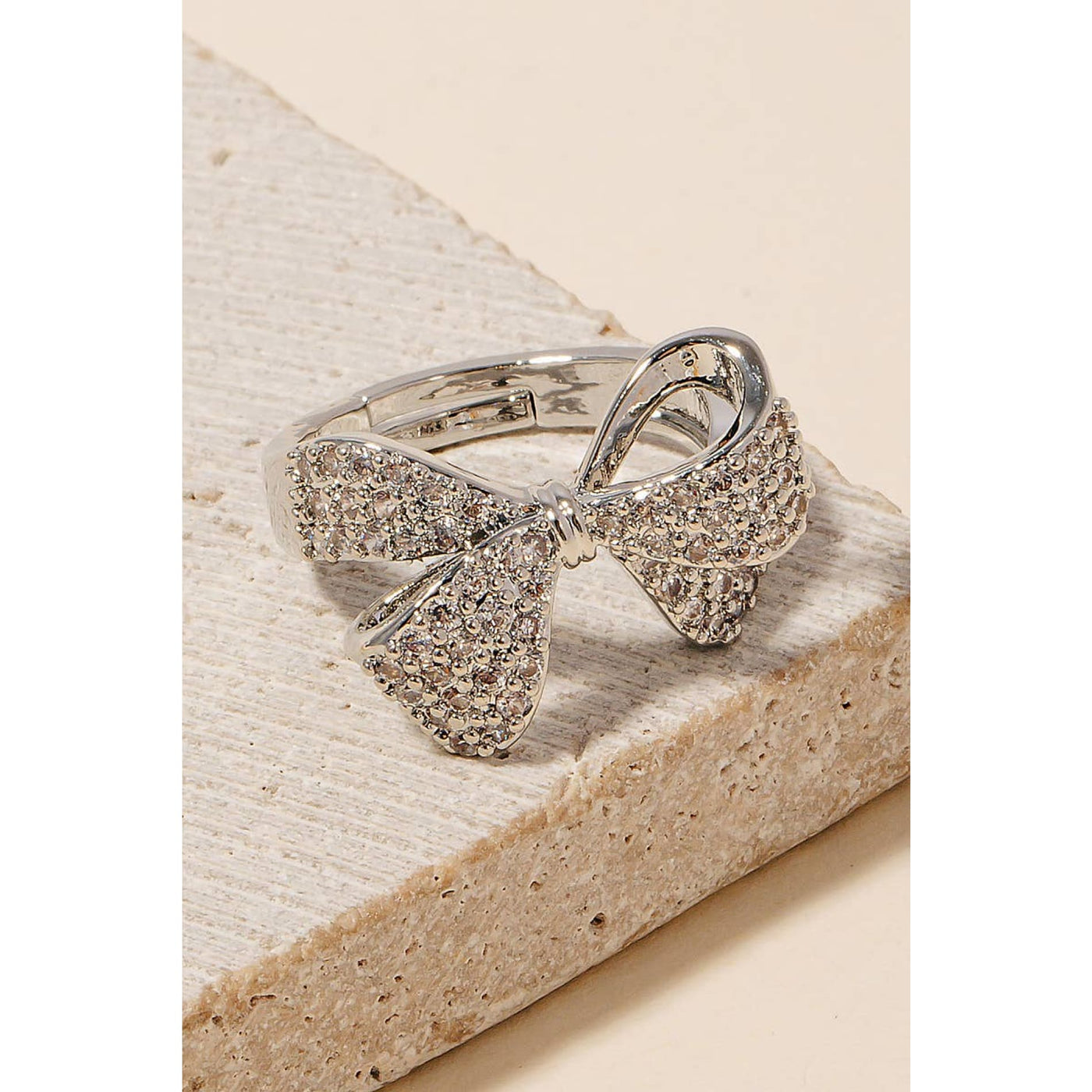 Pave Bow Ring - Silver - 190 Jewelry