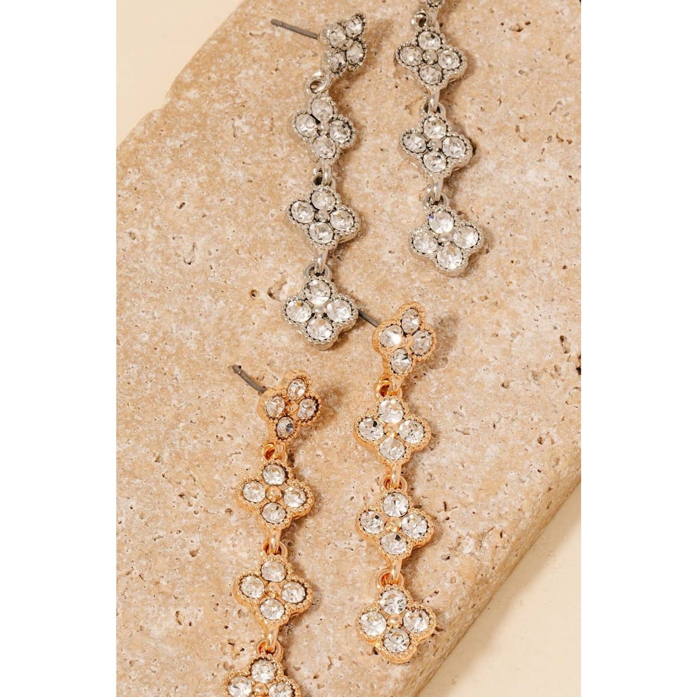 Pave Clover Chain Dangle Earrings - 190 Jewelry