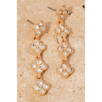 Pave Clover Chain Dangle Earrings - Gold - 190 Jewelry