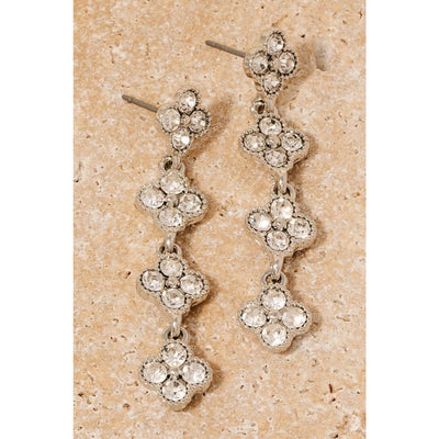 Pave Clover Chain Dangle Earrings - Silver - 190 Jewelry