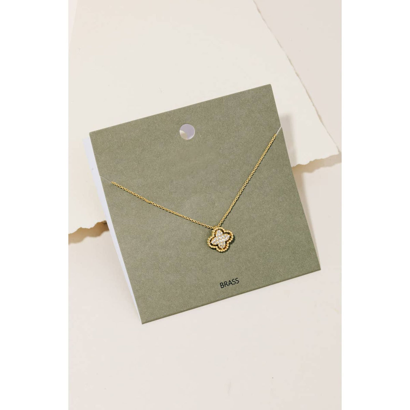 Pave Clover Pendant Necklace - Gold - 190 Jewelry