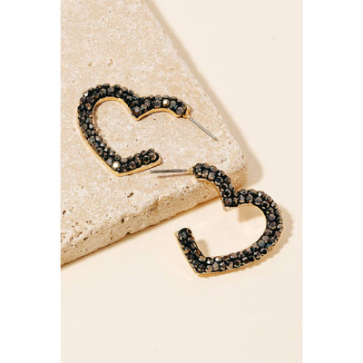 Pave Heart Hoop Earrings - Gold - 190 Jewelry