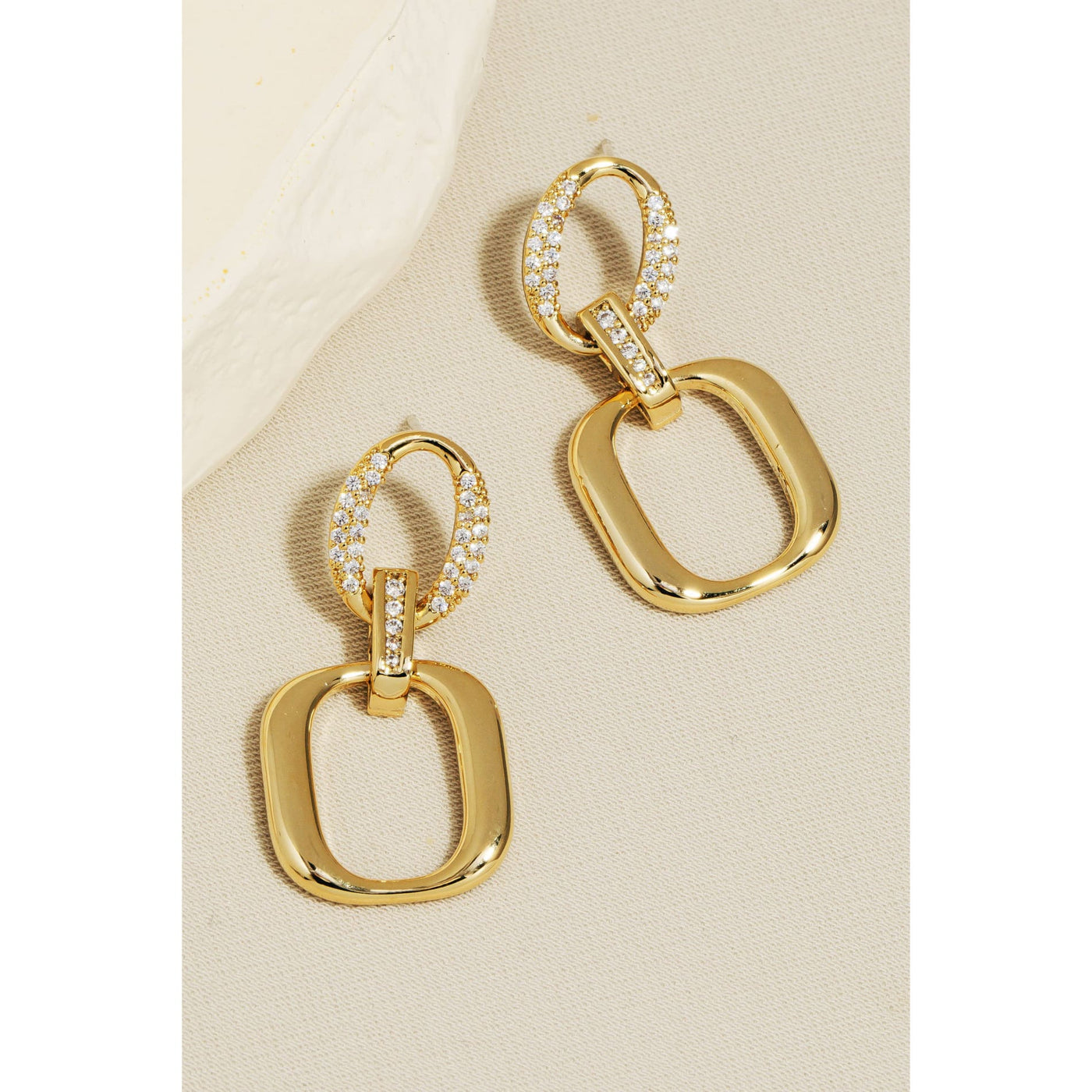 Pave Hoop And Square Dangle Earrings - Gold - 190 Jewelry