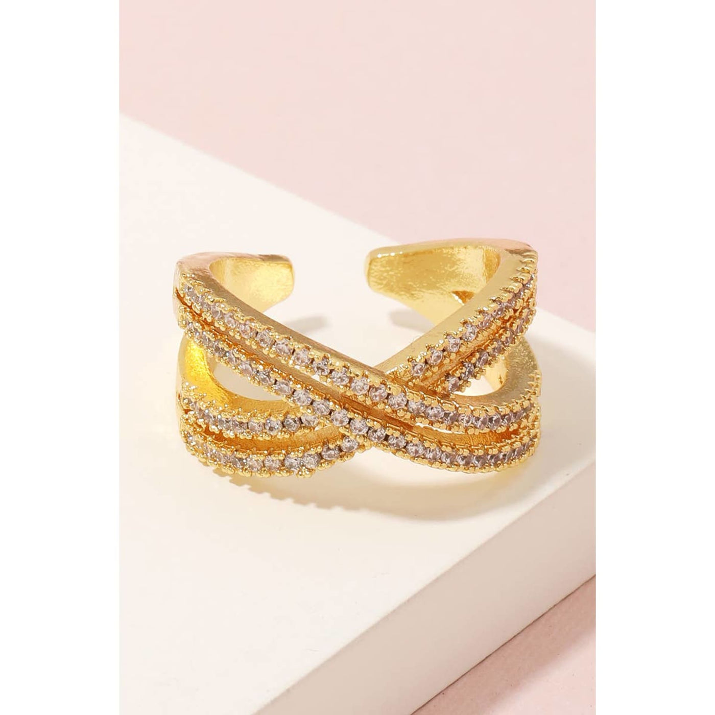 Pave X Shape Ring - Gold - 190 Jewelry