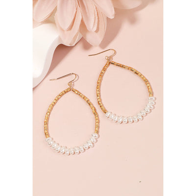 Pearl And Metallic Tear Dangle Earrings - Gold - 190 Jewelry