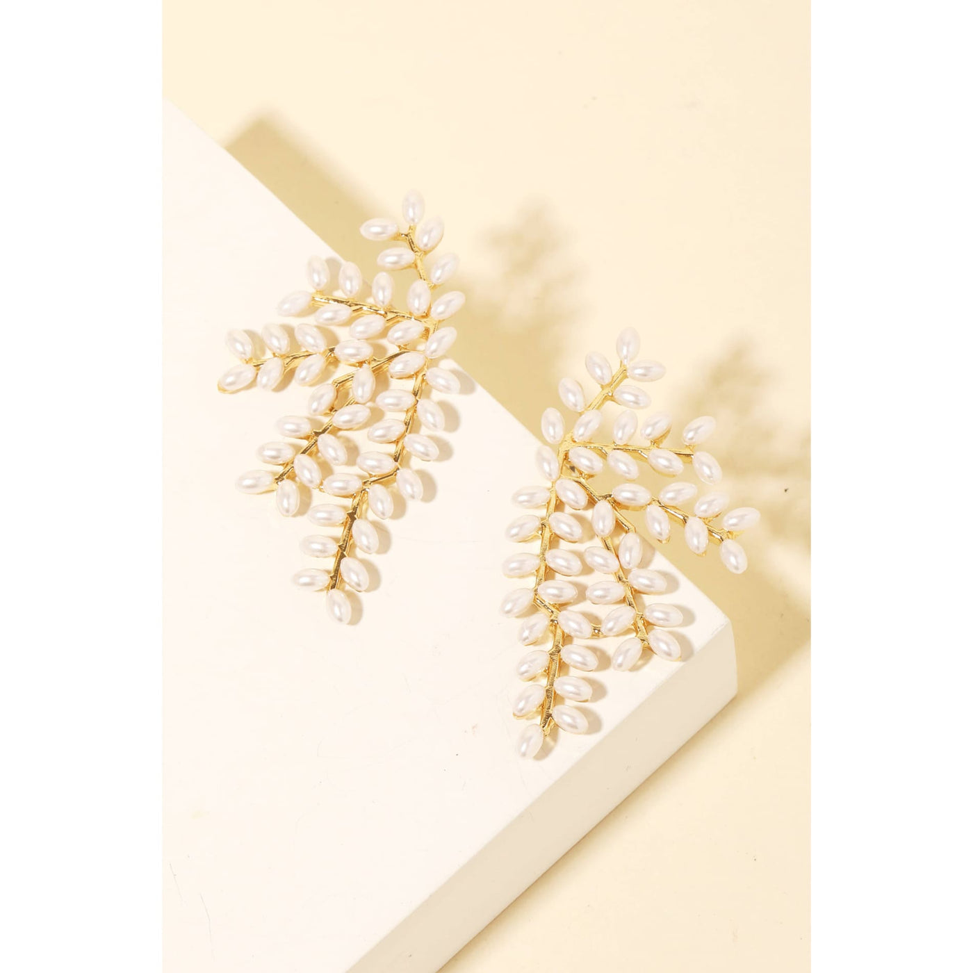 Pearl Bead Vine Earrings - Gold - 190 Jewelry