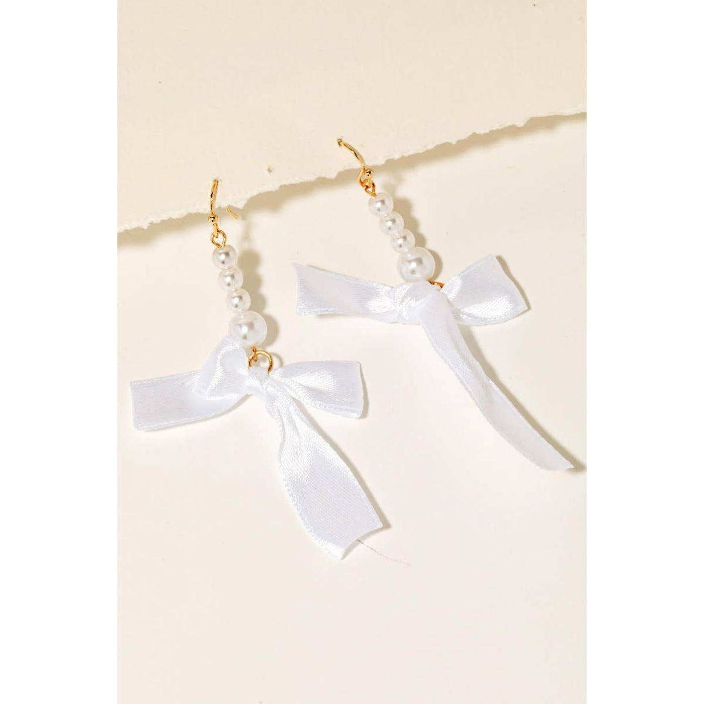 Pearl Beaded & Ribbon Bow Earrings - White - 190 Jewelry