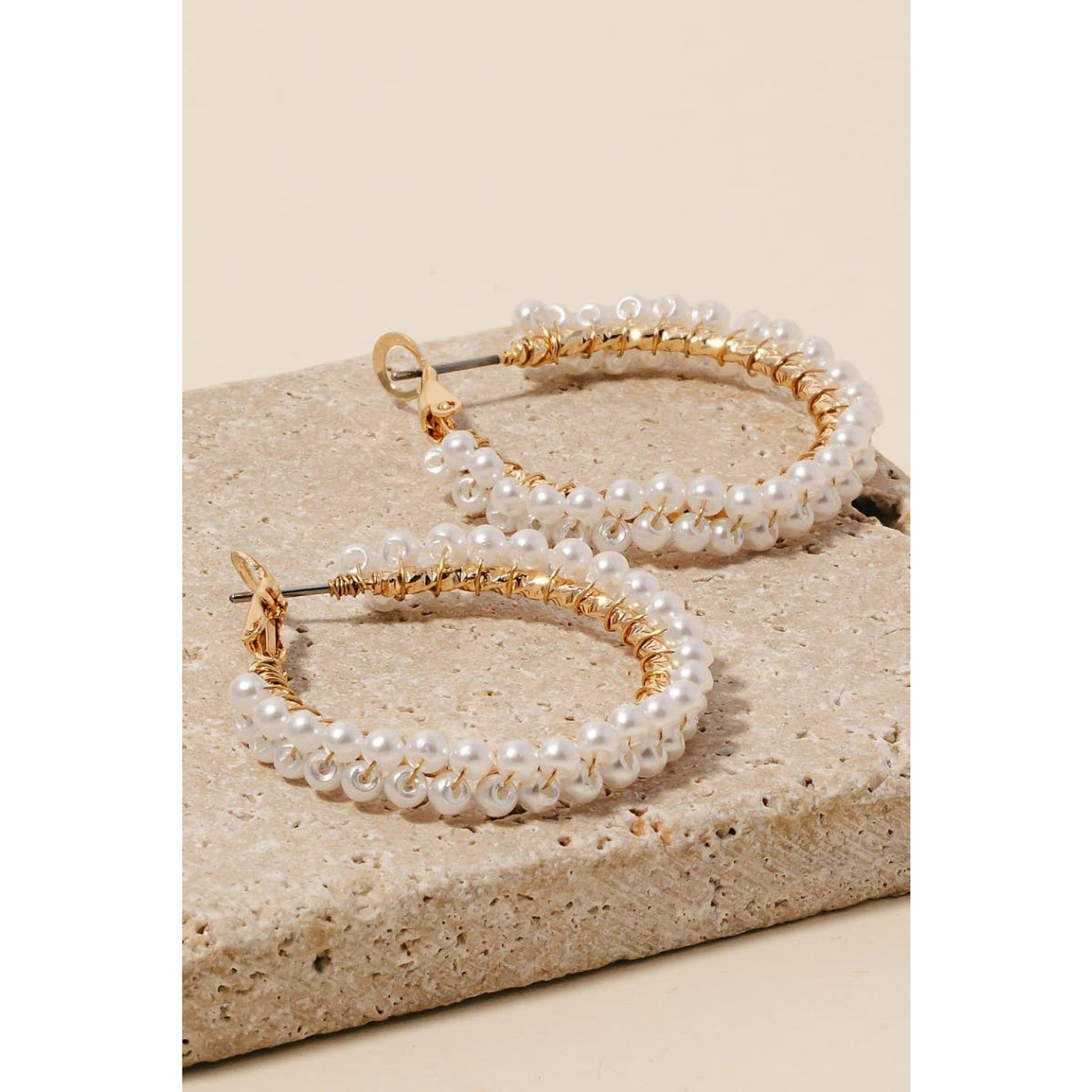 Pearl Cluster Hoop Earrings - Gold - 190 Jewelry