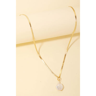 Pearl Pendant Snake Chain Necklace - Gold - 190 Jewelry