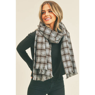 Plaid Oblong Scarf - Blue - 210 Other Accessories