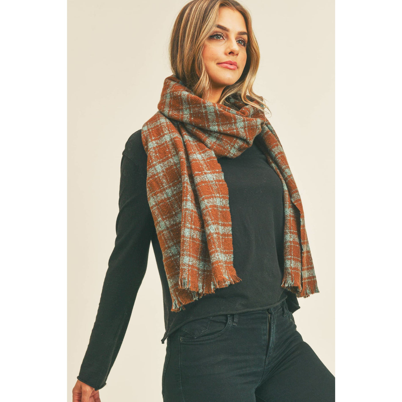 Plaid Oblong Scarf - Rust - 210 Other Accessories