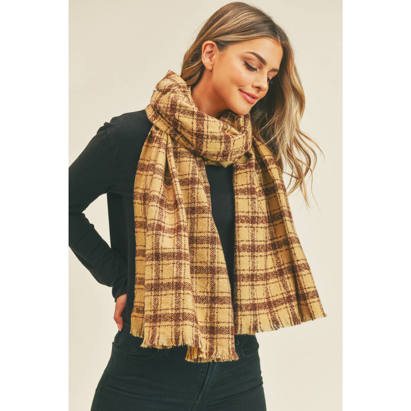 Plaid Oblong Scarf - Yellow - 210 Other Accessories