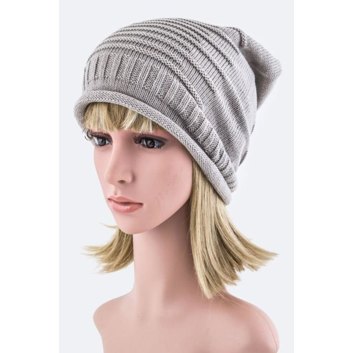 Raised Knit Slouchy Beanie - Grey - Accessories