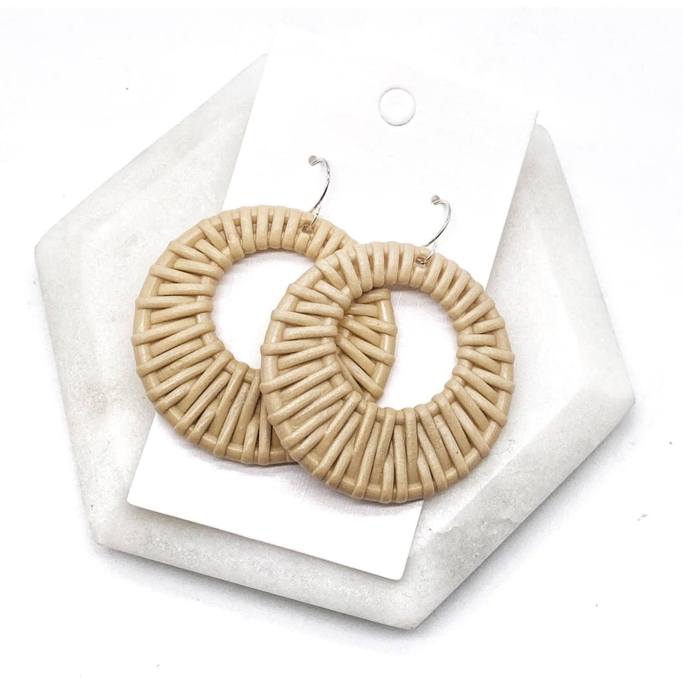 Rattan Drop Circle Earrings - Beige - 190 Jewelry