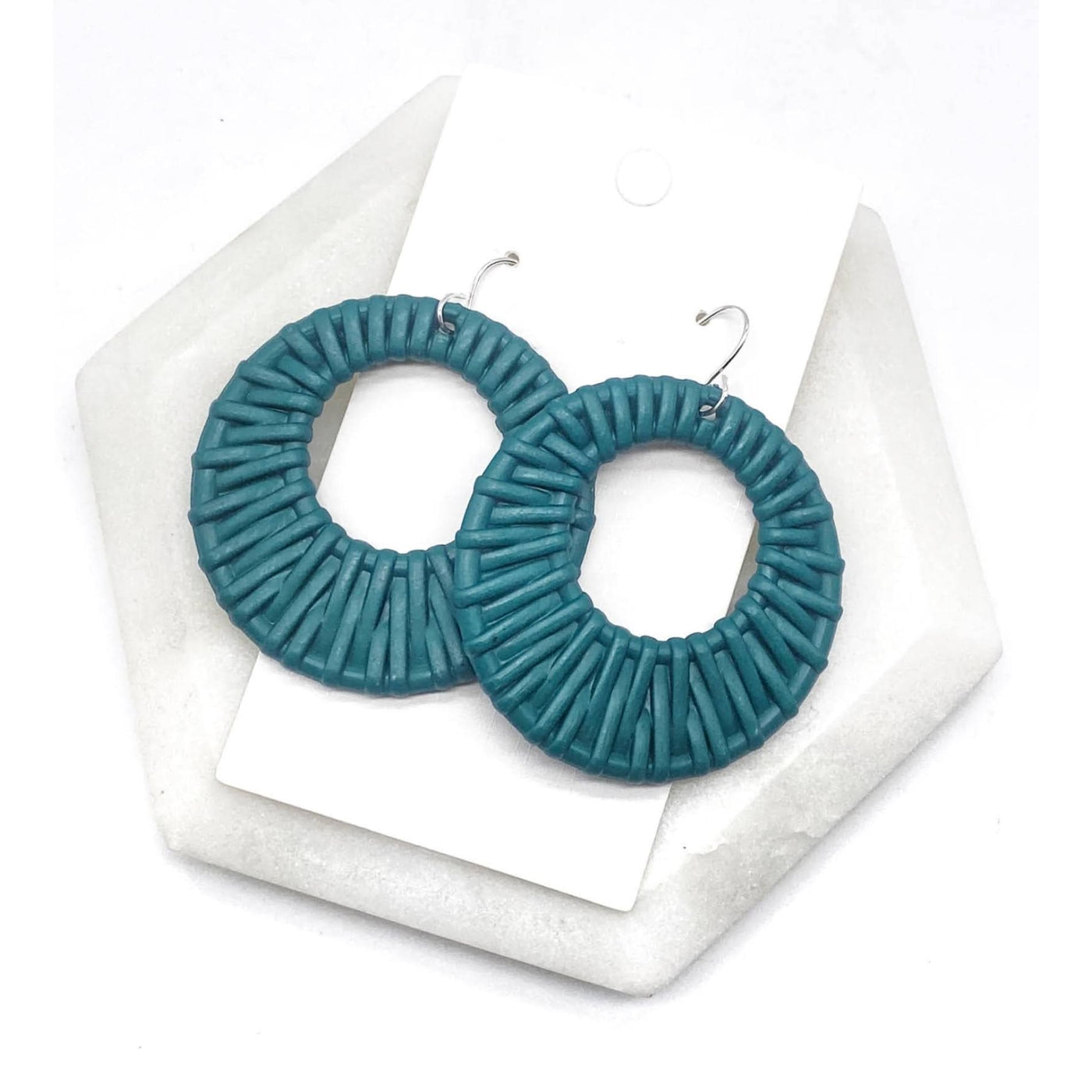 Rattan Drop Circle Earrings - Teal - 190 Jewelry