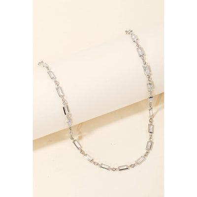 Rectangle Rhinestones Chain Necklace - Silver - 190 Jewelry