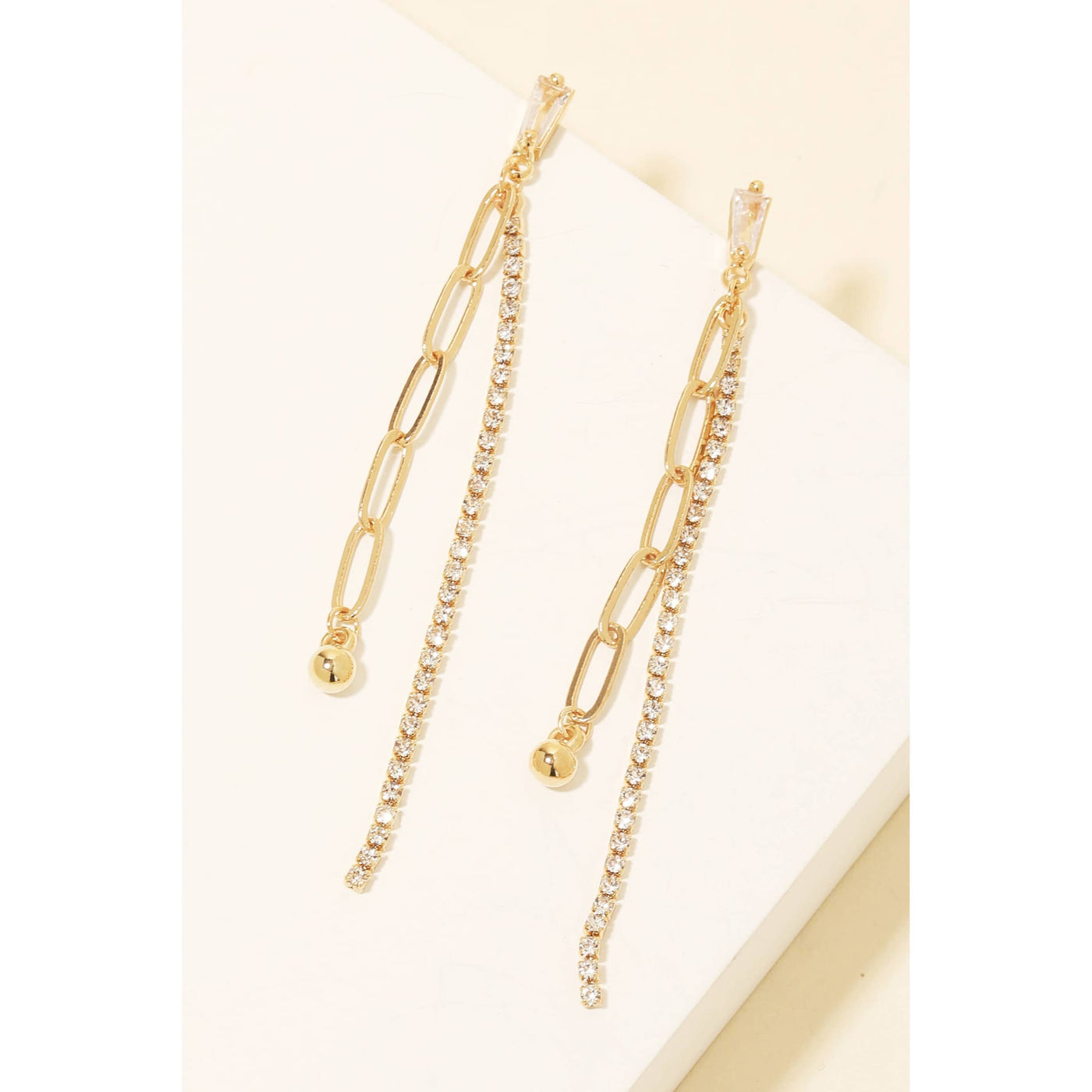 Rhinestone And Oval Chain Dangle Earrings - Gold - 190 Jewelry