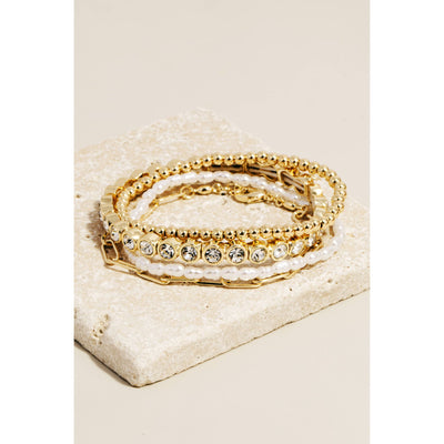 Rhinestone Beaded Bracelet Set - Gold - 190 Jewelry