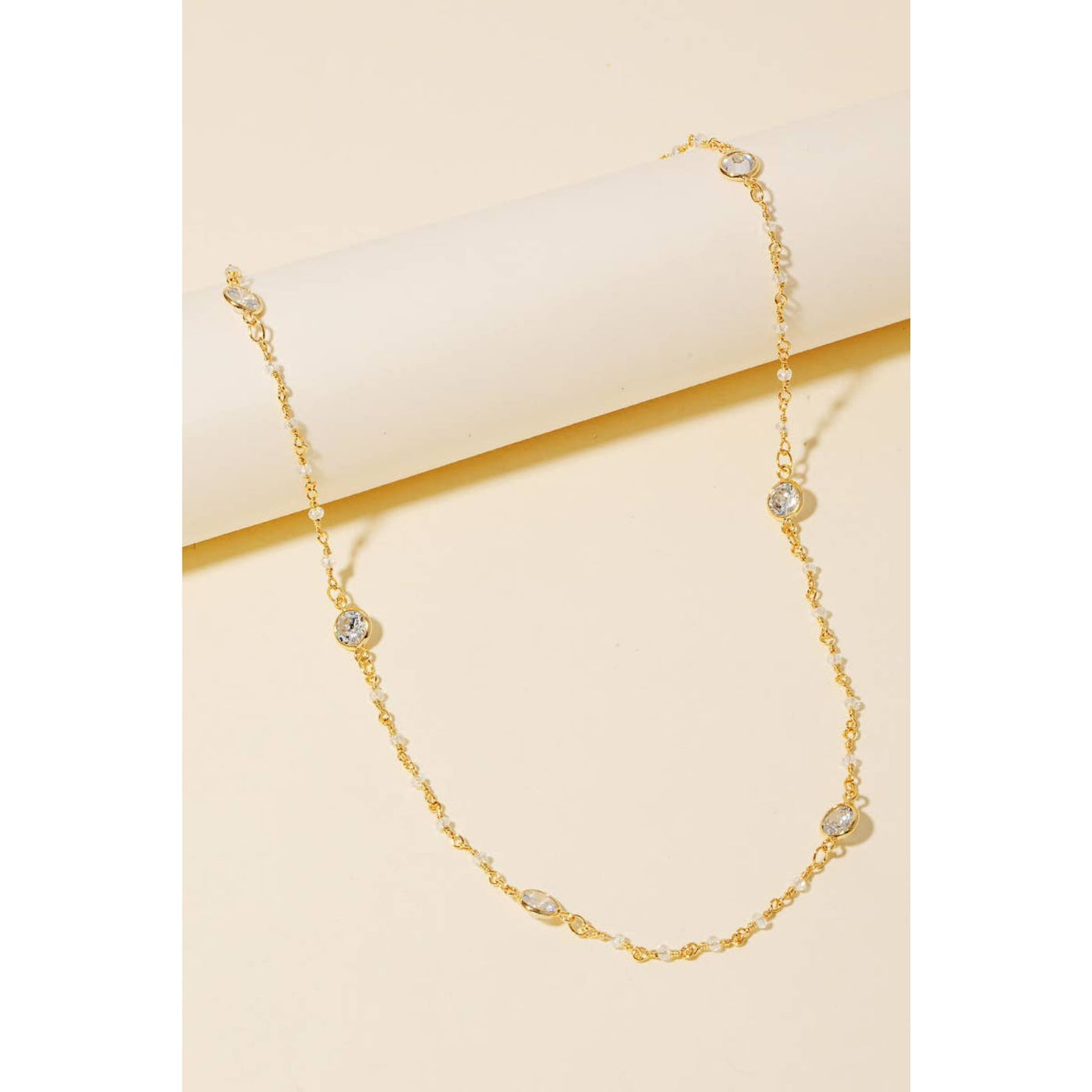 Rhinestone Chain Necklace - Gold - 190 Jewelry