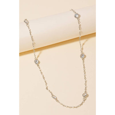 Rhinestone Chain Necklace - Silver - 190 Jewelry