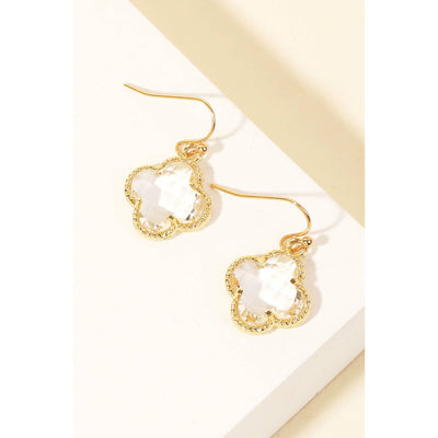 Rhinestone Clover Charm Earrings - Gold - 190 Jewelry