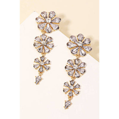 Rhinestone Flower Layered Drop Earrings - Clear - 190 Jewelry