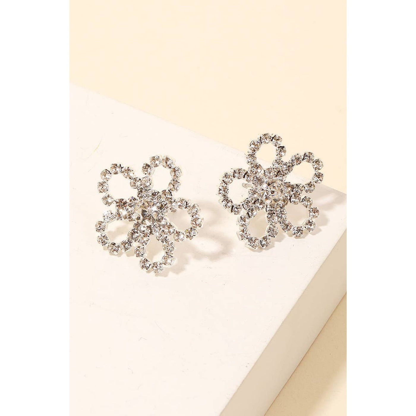 Rhinestone Flower Stud Earrings - Silver - 190 Jewelry