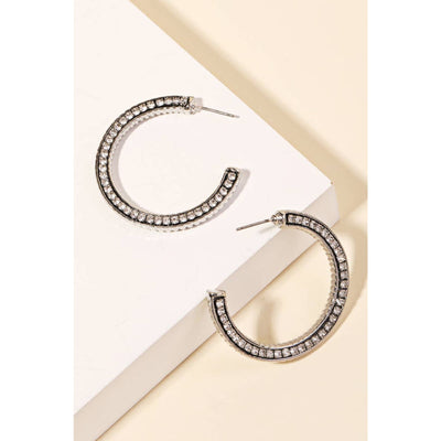 Rhinestone Hoop Earrings - Silver - 190 Jewelry