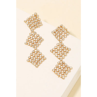 Rhinestone Mesh Earrings - Gold - 190 Jewelry