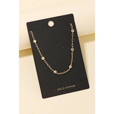 Rhinestone Necklace - Gold - 190 Jewelry