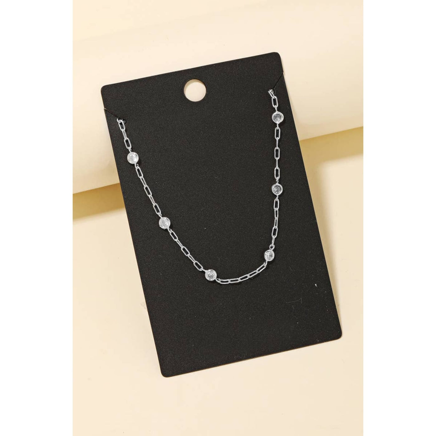 Rhinestone Necklace - Silver - 190 Jewelry
