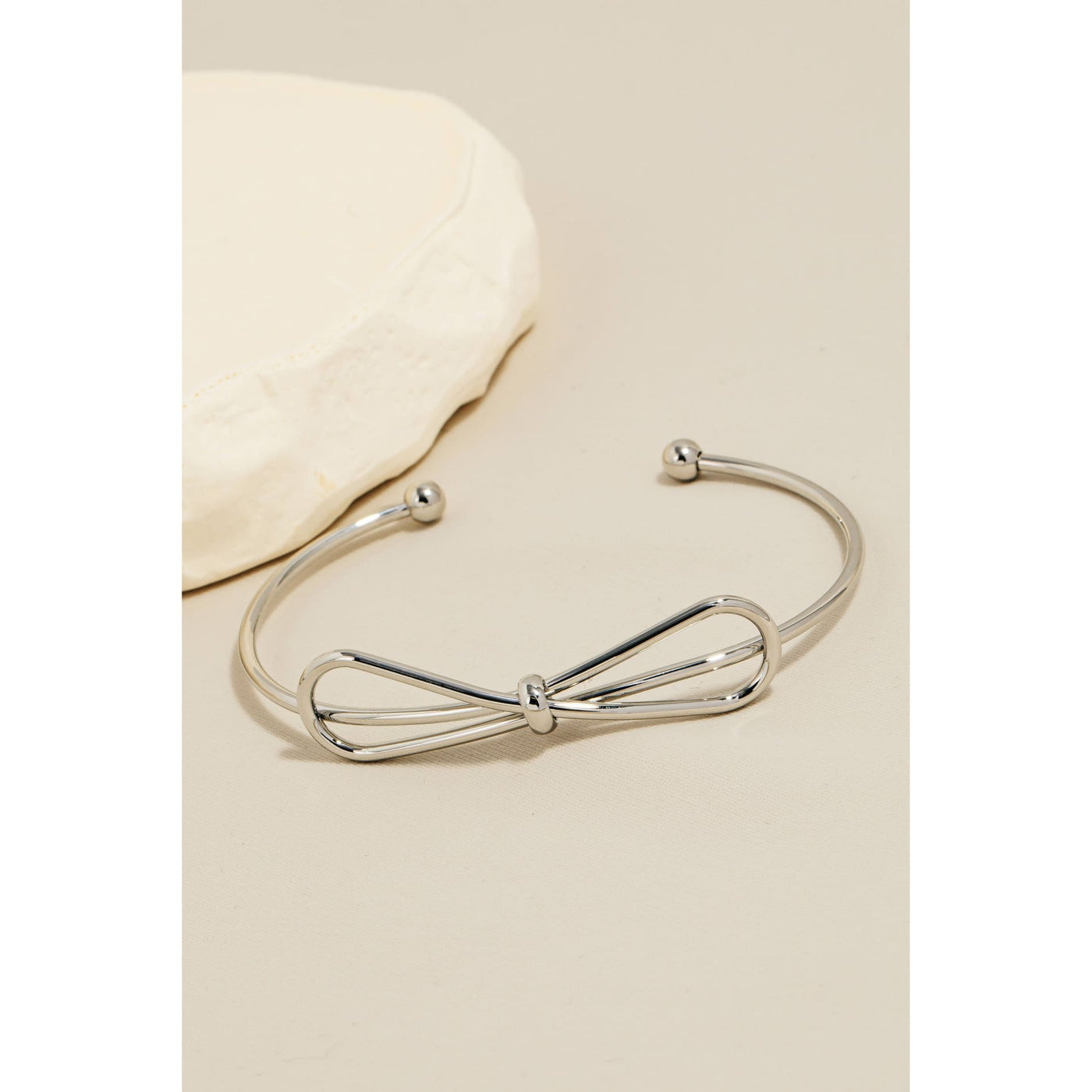 Ribbon Bow Cuff Bracelet - Silver - 190 Jewelry