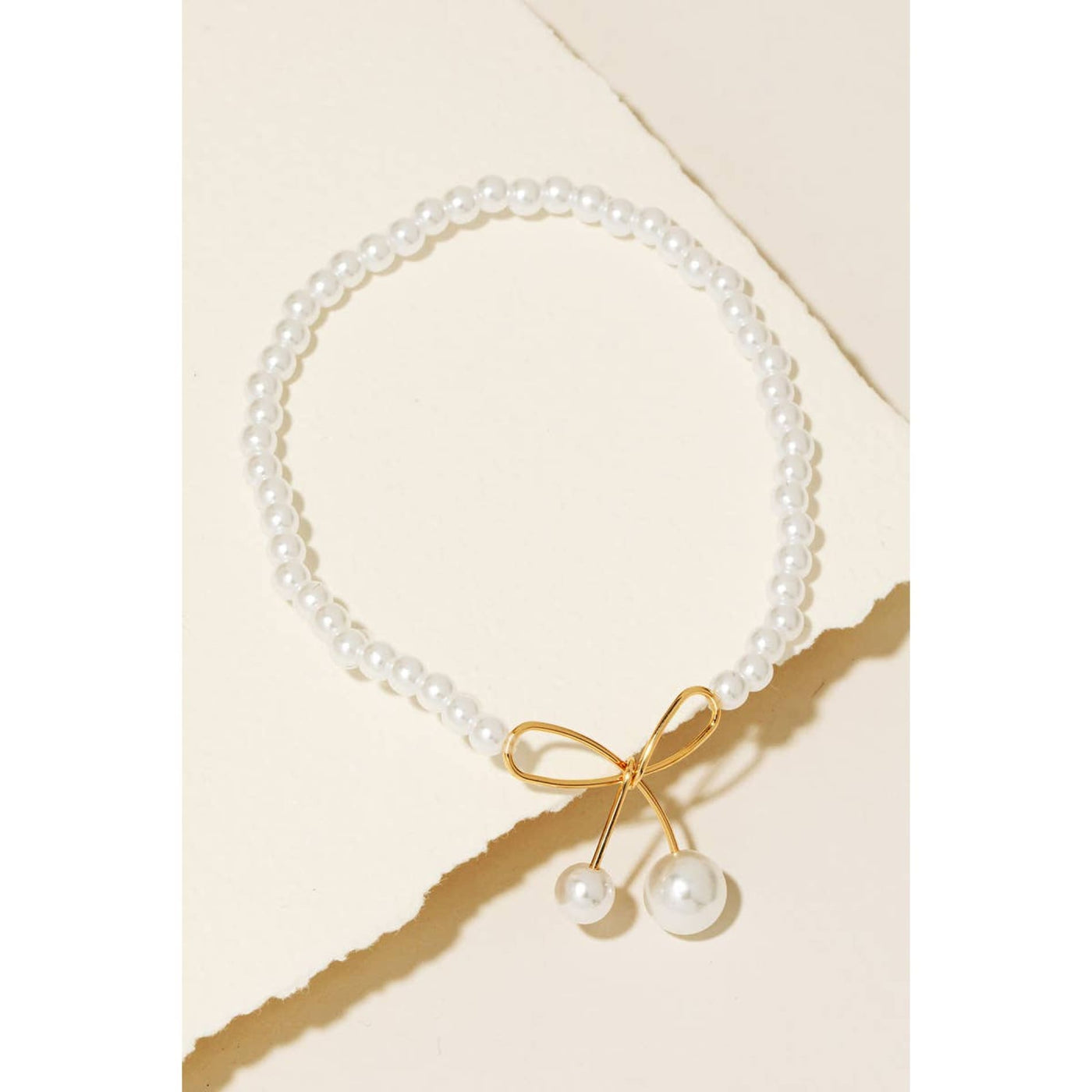 Ribbon Charm Pearl Beaded Bracelet - Gold - 190 Jewelry