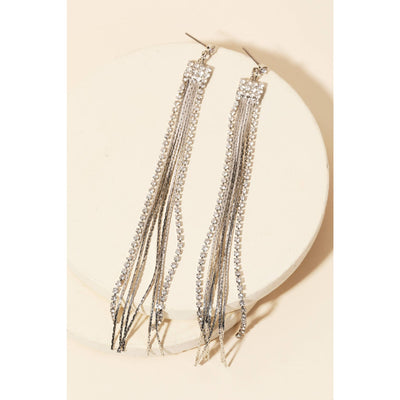 Rope Rhinestone Chain Fringe Earrings - Silver 190 Jewelry