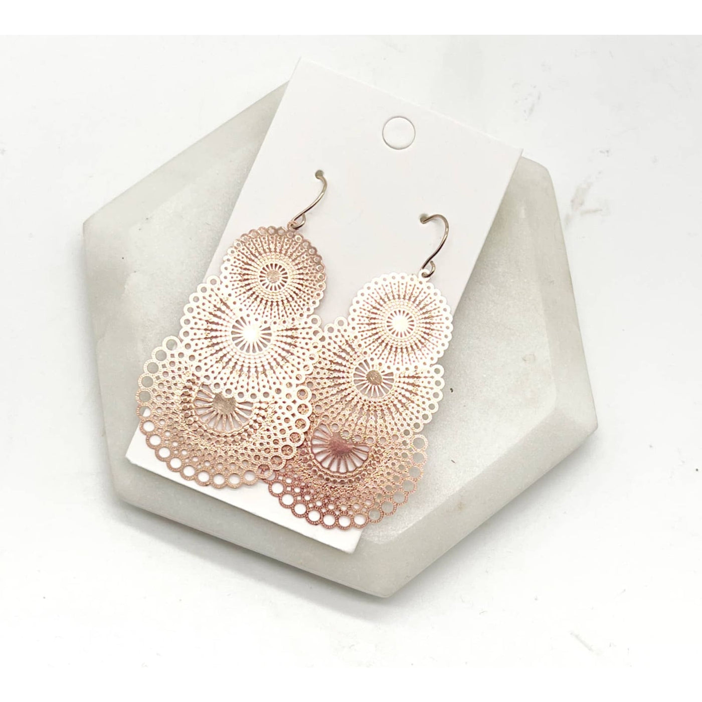 Rose Gold Triple Filigree Earrings - Rose Gold - 190 Jewelry