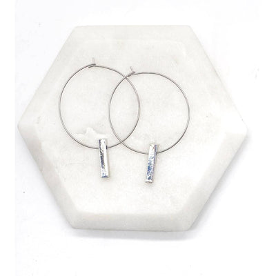 Silver Bar Hoop Earrings - Silver - 190 Jewelry