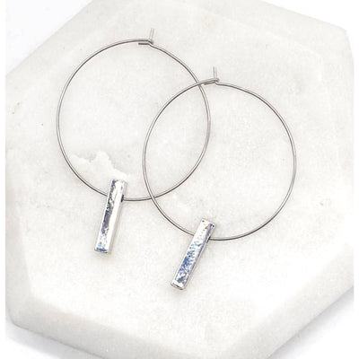 Silver Bar Hoop Earrings - Silver - 190 Jewelry