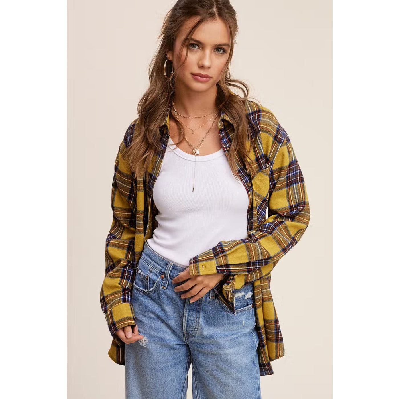 Stay Here Forever Plaid Flannel Top - 120 Long Sleeve Tops