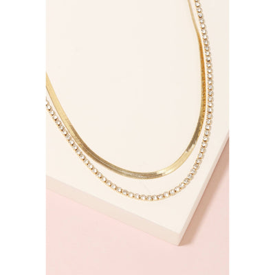 Stud And Snake Chain Necklace - Gold - 190 Jewelry