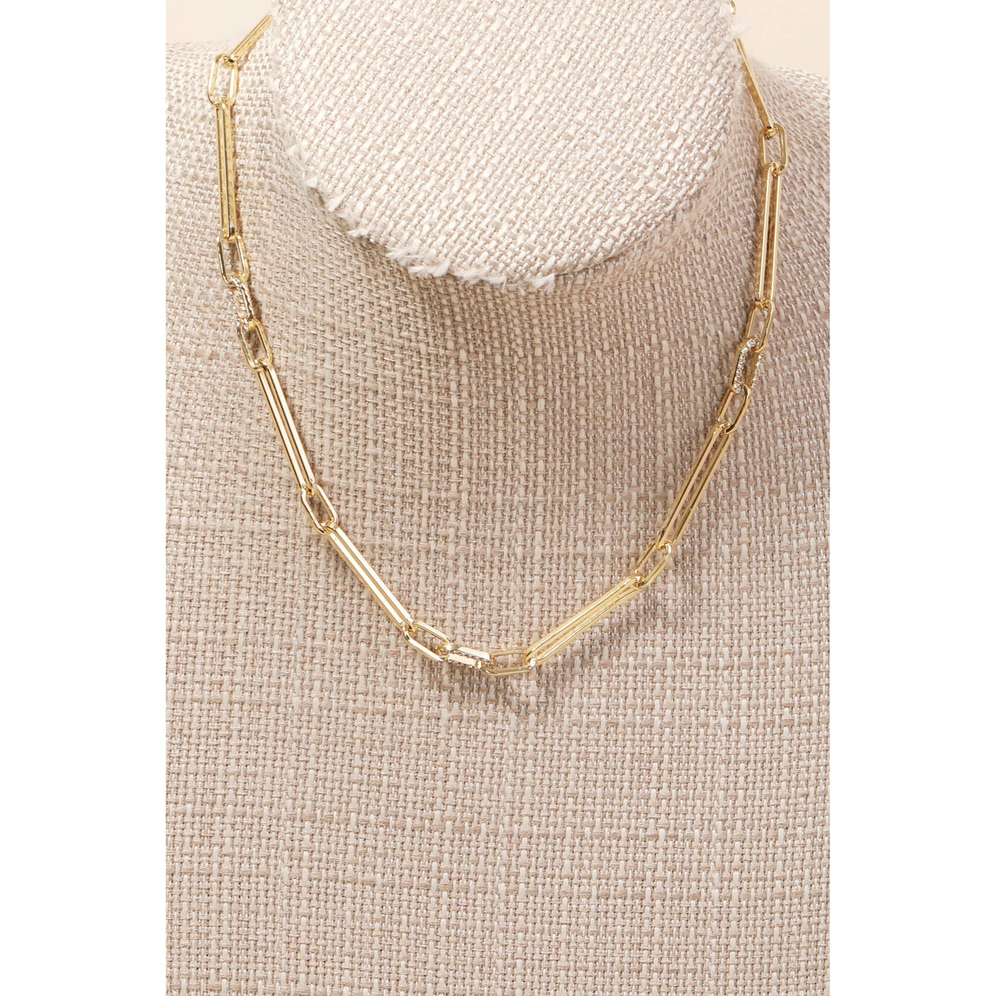 Studded Oval Chain Link Necklace - Gold - 190 Jewelry