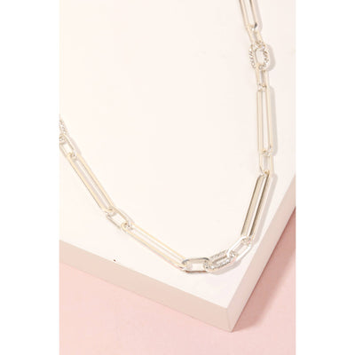 Studded Oval Chain Link Necklace - Silver - 190 Jewelry