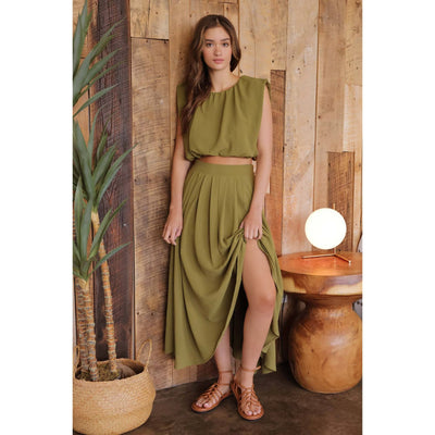 Taking A Stand Midi Skirt - S / Olive - 150 Bottoms